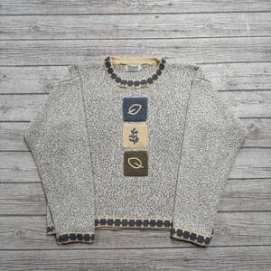 Vintage 90s Grandma Sweater Women's Large Gray Chunky Knit Pullover Cottagecore